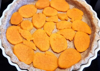 sweet potatoes on top of the pie crust